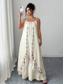Elenzga Plus Size Women's Summer Beach Dress, Bohemian Vintage Retro Print Multilayer Flowing Dress For Beach Holiday Resort Women Dresses Birthday Women Casual Dress Women White Dress Women Plus Sun Dress - White - View 1