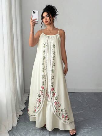 Elenzga Plus Size Women's Summer Beach Dress, Bohemian Vintage Retro Print Multilayer Flowing Dress For Beach Holiday Resort Women Dresses Birthday Women Casual Dress Women S White Dress Women Plus Sun Dress