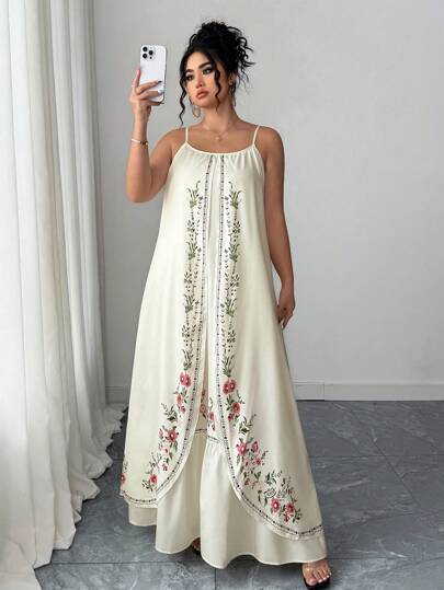 Elenzga 大码女式夏季沙滩裙，波西米亚复古印花多层飘逸连衣裙，适合海滩度假