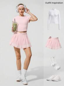 GLOWMODE 少即是多 轻盈防紫外线 透明贴身婴儿 T 恤 短款上衣 低冲击瑜伽普拉提 Barre Studio 日常休闲装 - 淺粉色 - 查看 5