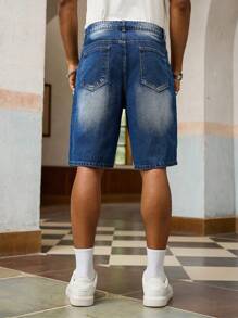 Manfinity EMRG Men's Casual Multi-Pocket 5-Inch  Splicing Denim Shorts - Medium Wash - View 2