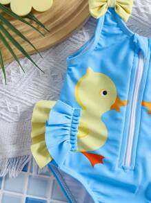 Newborn Zipper One-Piece Swimsuit, Cute 3D Pink Fashion Suitable For Summer - Multicolor - View 3