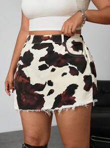 Jeanoix 大码女式牛仔印花牛仔短裤裙，夏季 - 彩色 - 查看 4