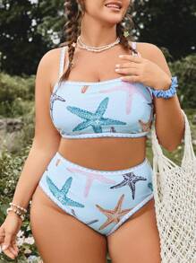 Swim Vcay 2件套加大码女式海星印花比基尼泳装 - 白色 - 查看 5