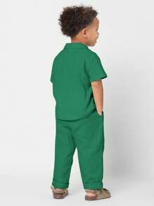 SUMWON 男童休闲纽扣短袖衬衫套装夏季棉麻质感儿童度假海滩度假装