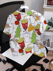 Aqua Teen Hunger Force X SHEIN 宽松圆领短袖舒适白色夏季女式T恤，卡通休闲印花图案