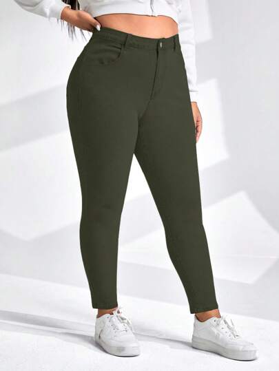 SHEIN Essnce Plus Size Women Casual Pocket Leggings, Elastic Skinny Pants Spring Cloth For Women