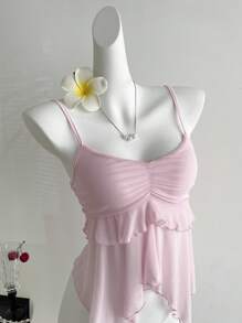 Sweetra Camiseta asimétrica con volantes sexy al estilo Y2K