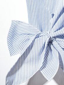 Franclia Áo sơ mi sọc thắt nơ phía trước thường ngày mùa hè dành cho nữ - Màu xanh lam - Xem 4