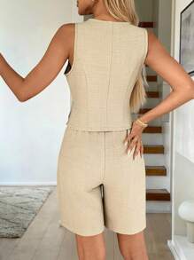 Easowa Women Two Pieces Outfits For Daily Wear Women Summer Sets Work Summer Dresses Office Outfits For Women Old Money Style Women Teacher Outfits For Women - Apricot - View 5