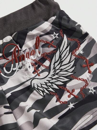 ROMWE Avant Y2K Sexy Camouflage Printed Wing & Cross Embroidery Low Waisted Mini Shorts For Women