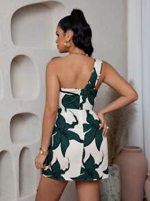 SHEIN LUNE Elegant Sexy Asymmetrical Neck Design Women Dress - Multicolor - View 2