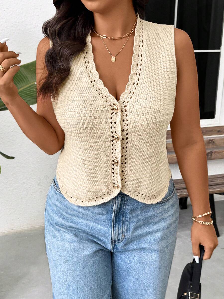 SHEIN Frenchy Plus Size Casual Vacation Knit Vest Top In Fall/Winter