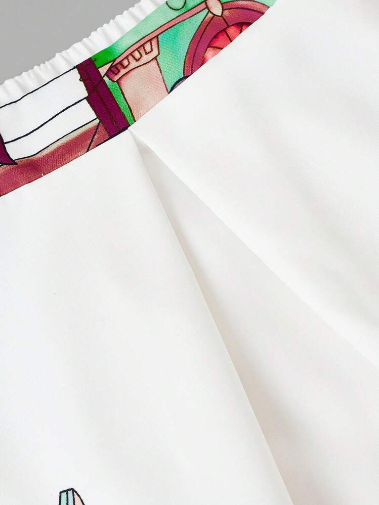 SHEIN LUNE Plus Size Women Building Print Fashion Pleated Skirt Fall - Multicolor - View 5