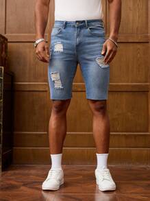 RivetRise Men's Pocketed Distressed Skinny Casual Versatile Denim Shorts Jean Shorts For Men Ripped