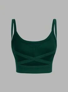 SHEIN VCAY Bộ 3 Áo Bra Thể Thao Racerback Dáng Rộng Cho Nữ, Màu Đen, Xanh Lá Đậm, Trắng, Thích Hợp Cho Mùa Hè - Nhiều màu - Xem 7