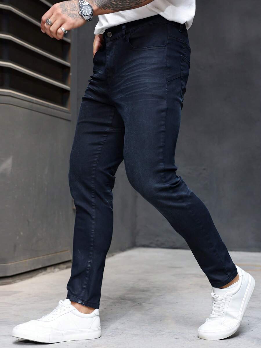 Manfinity Homme Men's Casual Washed Slim Tapered Skinny Black Jeans - Blue - View 1