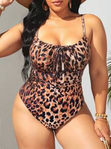 Swim Vcay Plus Size Leopard Print One-Piece Swimsuit For Beach Vacation For Summer - Black - View 3