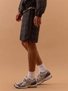 Musero Pantaloni scurți cu talie elastică în carouri, primăvară, vară, sărbătoare, vacanță, - Negru - Vizualizare 3