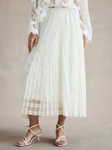 Briarwyn 女士褶皱蕾丝弹力腰优雅A字裙夏季服装女士夏季服装女士夏季服装和女士海滩服装 7 月 4 日 - 杏色 - 查看 6