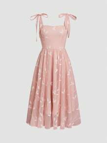 SHEIN Clasi 女士刺绣优雅度假连衣裙，夏季 - 粉色 - 查看 3