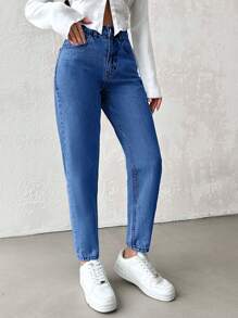 RueChic High-waisted Tapered Leg Denim Jeans - Baby Blue - View 4