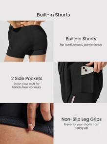 GLOWMODE FeatherFit™-Air No Sweat Peekaboo 内置短裤 侧袋 防滑可拆卸罩杯 可调节宽肩带 运动连衣裙 低冲击瑜伽 普拉提 Barre Studio 日常休闲装 - 黑色 - 查看 7