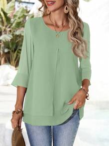 EMERY ROSE 女式纯色圆领插肩袖休闲衬衫，夏季