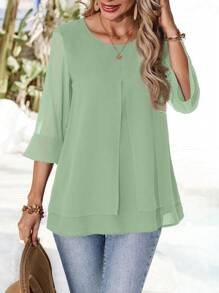 EMERY ROSE 女式纯色圆领插肩袖休闲衬衫，夏季