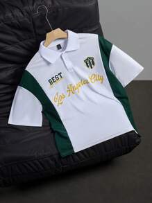 Aesthetic Post 男士夏季休闲字母印花撞色短袖 Polo 衫