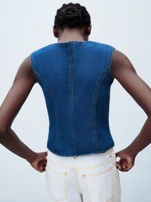 Maija 女式修身牛仔休闲上衣，蓝色 - 中等水洗藍 - 查看 3