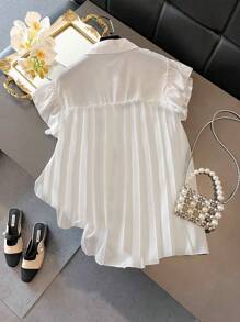 Franclia Plus Size Women Urban Casual Cap Sleeve Ruffled Button Up Shirt