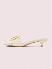 CUCCOO DOLLMOD Women's Apricot Linen Sunflower Decor Strap Round Toe Fashion High Heel Slide Sandals - Apricot - View 6