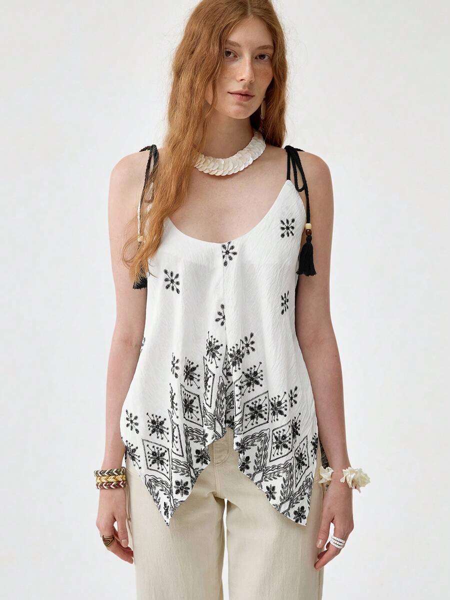 Florisole Vacation Style Color-Blocking Camisole With Asymmetric Hem - Multicolor - View 1