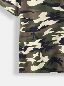 SHEIN Tween Boy Camo Print Casual Knit Short Sleeve Crew Neck T-Shirt, Summer - Green - View 3