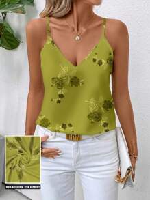 SHEIN Clasi Top de tirantes minimalista con patrón floral de lentejuelas de imitación, adecuado para el verano