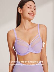 LUVLETTE Dream Curve Air Purple Unlined Full Coverage Side Support Airy Mesh Basic Breezy Comfort Minimizer Bra