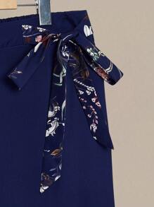 Linhara 大码女式热销波西米亚印花圆领短袖上衣和撞色口袋长裤两件套休闲套装，适合度假海滩、春夏季 - 藏蓝色 - 查看 5