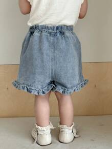 Dazy Kids Baby Girl Washed Casual Ruffle Trim Light Color Denim Shorts, Summer