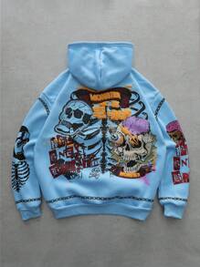 Manfinity Streetrush Men's Gothic Skull Street Style Light Grey Hoodie