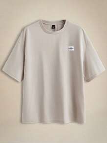 Manfinity VCAY 2pcs Big And Tall Men's Knitted Casual Short Sleeve T-Shirt Set, Suitable For Summer Casual Wear , Plus Size , Plain - Apricot - View 7