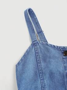 SHEIN Girlism Tween Girls Summer Casual Solid Color Denim Long Dress With Big Pockets And Front Buttons,Graduation Dress,Summer Beach Boho Vacation Sun Dress, Summer Concert Festival Casual Rave Outfits, Girls Summer Brunch Graduation Outfits