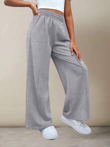 Tween Girl  Street Style Knit Solid Color Loose Straight Casual Pants - Light Grey - View 8
