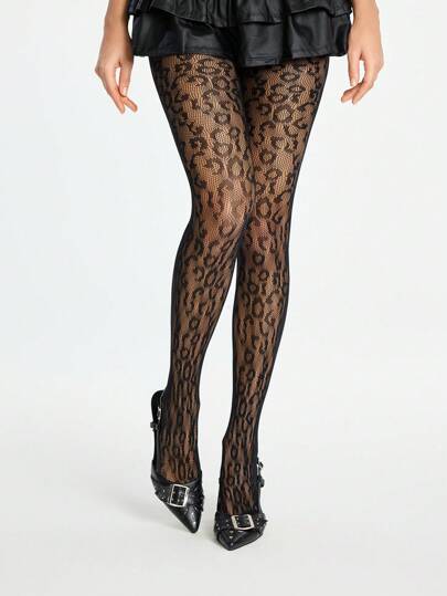 Goth 1 par de medias de red con estampado de leopardo de estilo gótico sexy y a la moda