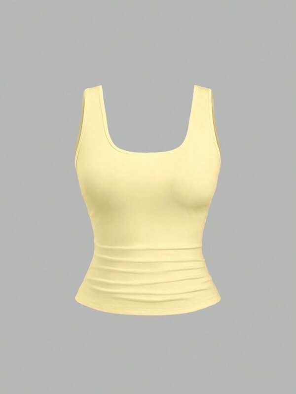 Sweetra Plus Size Summer Casual Solid Color Slim Fit Tank Top