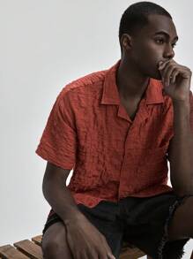 Ontre Camisa casual de verano para hombres de 2025, de unicolor y textura, adecuada para el Día de la Independencia, el Día de San Juan, la graduación, el uso diario, bonita camiseta de verano, camisa de vacaciones playeras para hombres