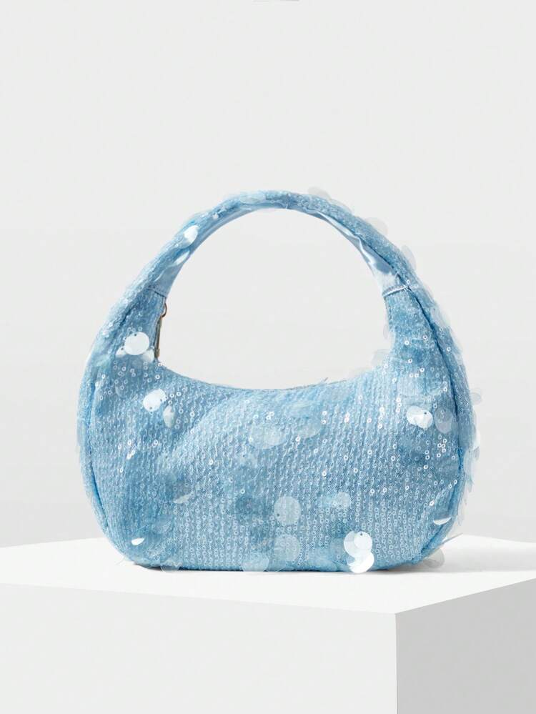 SEQUIN PATCHWORK ZIPPER TOP HANDLE BAG