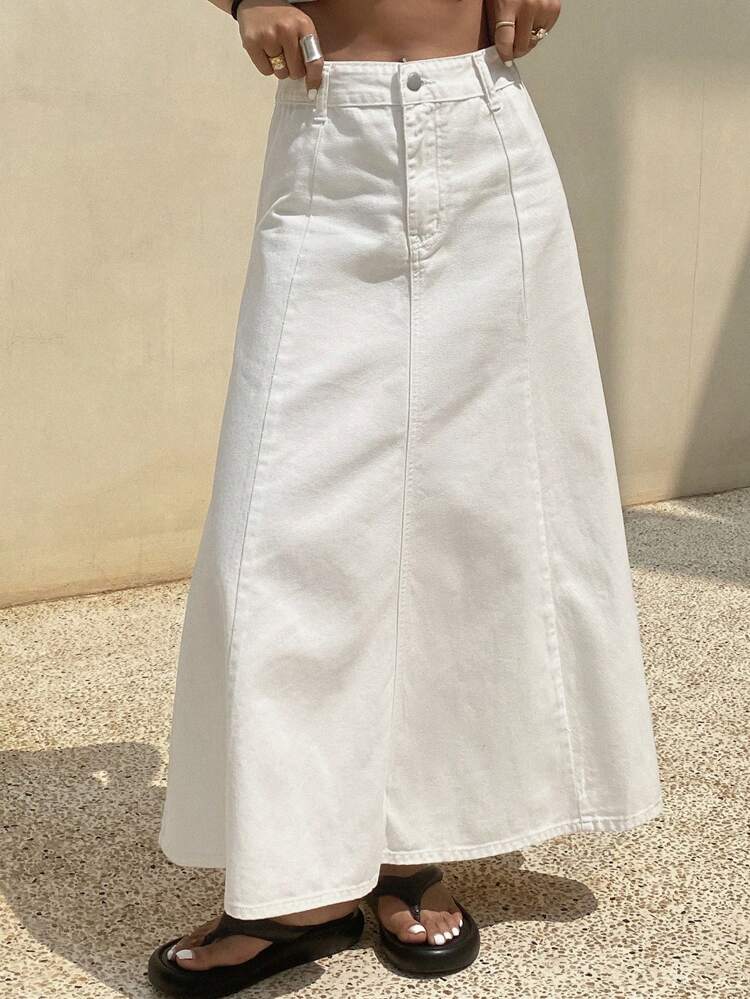 Women's Casual Versatile Solid Color Long Denim Skirt