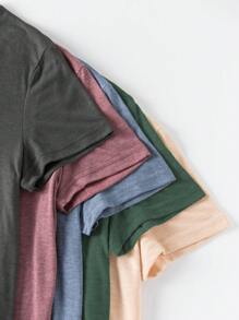 INAWLY Set de 5 camisetas de mujer de manga corta, cuello redondo, unicolor, casual de verano