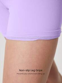 GLOWMODE 4.3" FeatherFit™ Winning Streak Sweat Wicking Buttery Soft Stretchy Anti-Slip Colorblock Waist Biker Shorts Low Impact Yoga Pilates Barre Studio Daily Casual Wear - Lilac Purple - View 4